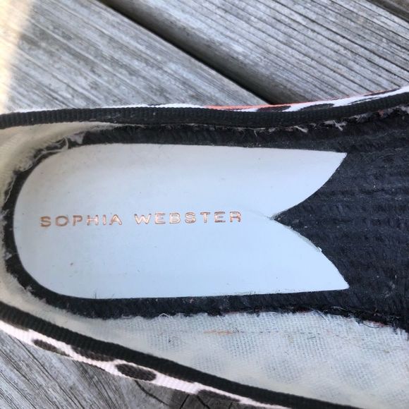 SOPHIA WEBSTER Black White Coral polka dot stripe slip on espadrille fla… - Picture 6 of 10